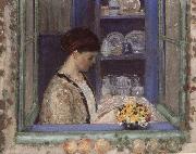 frederick carl frieseke Mis.Frederick in front of the window painting